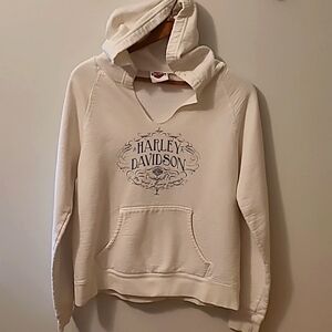 Harley Davidson Motorcycle Vintage Y2K White Pullover Hoodie size SMALL